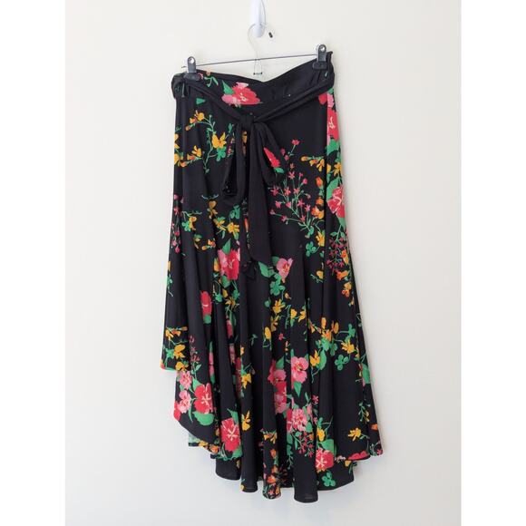 CAbi Drama Floral Wrap Tie Skirt Midnight Flowers Colorful Spring Easter Sz S - Picture 2 of 9
